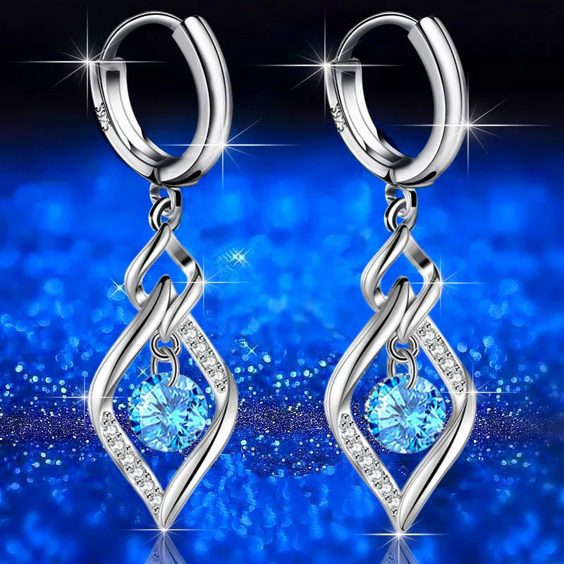 Sterling Silver Crystal Zircon Earrings