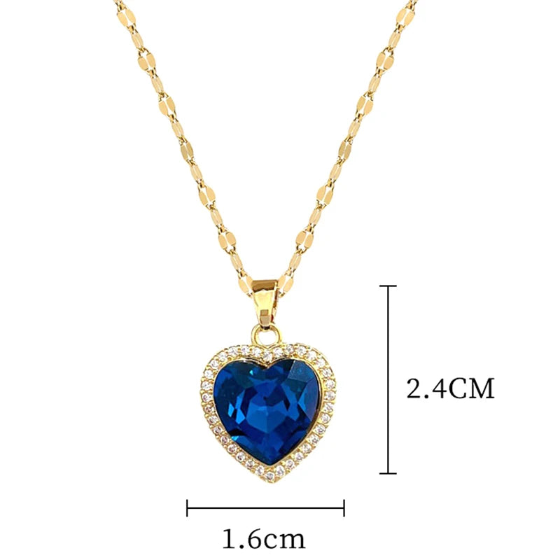 Gold Plated Blue Zirconia Heart Necklace