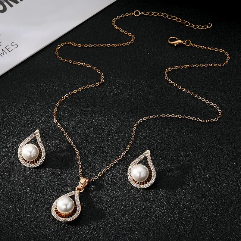 Gold Plated Pearl Necklace Set