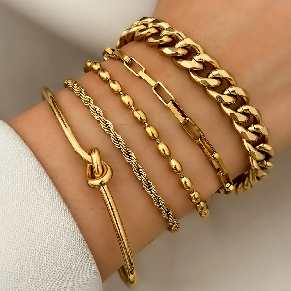 Stainless Steel Chain Bracelet Set