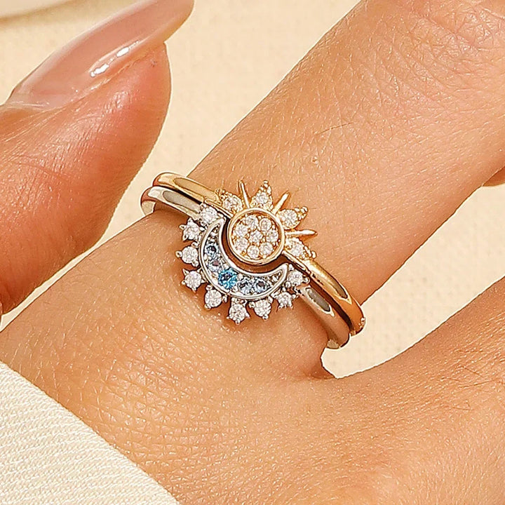 Adjustable Sparkling Moon Sun Star Ring