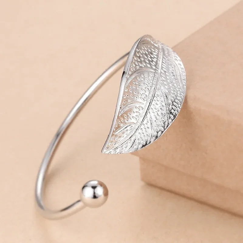 Silver Leaf Cuff Bracelet