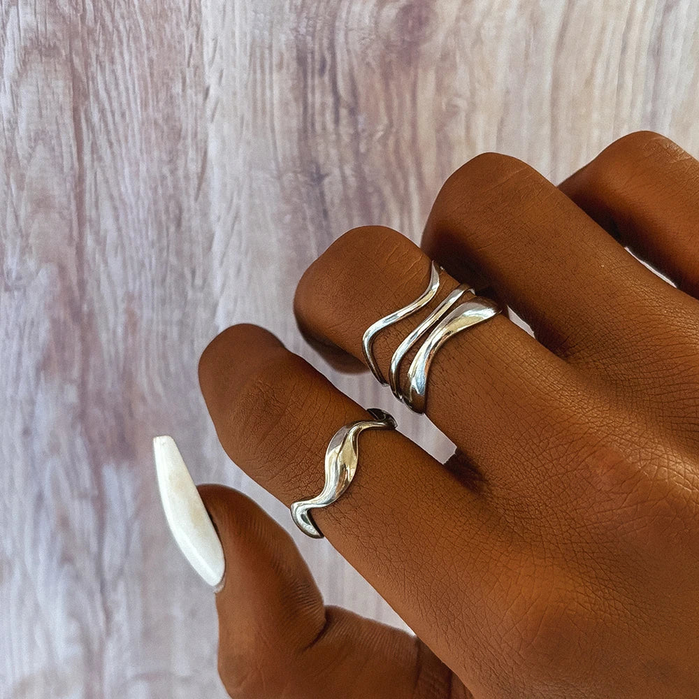 Stainless Steel Asymmetric Cutout Couple Rings