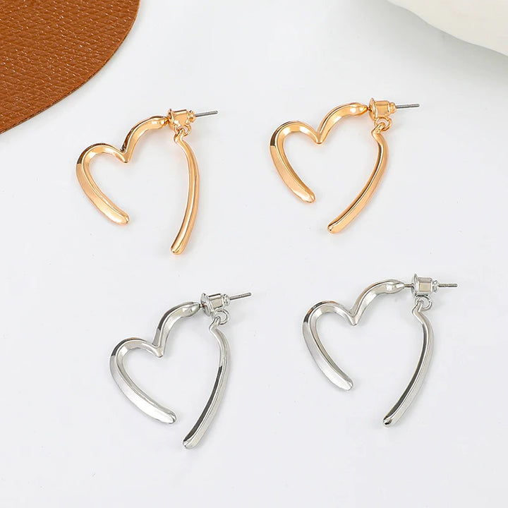 Love Heart Drop Earrings for Women in Gold and Silver