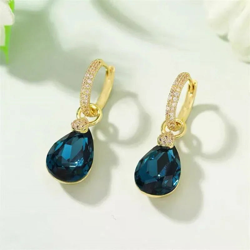 Exquisite Blue Crystal Drop Earrings