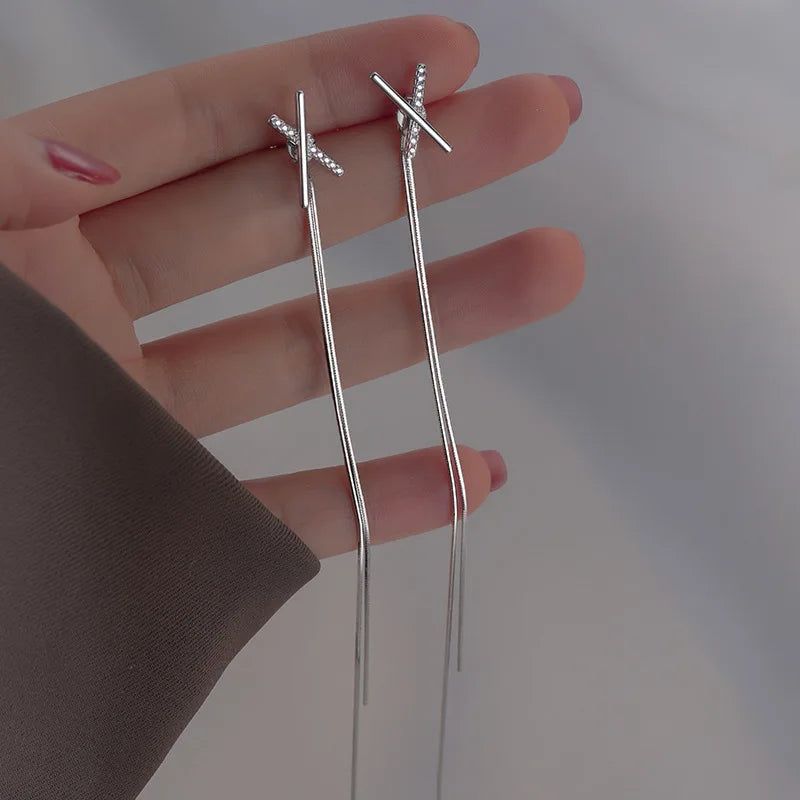 Trendy Long Tassel Drop Earrings with Star and Heart Pendants