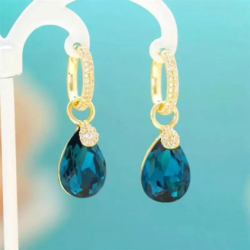 Exquisite Blue Crystal Drop Earrings