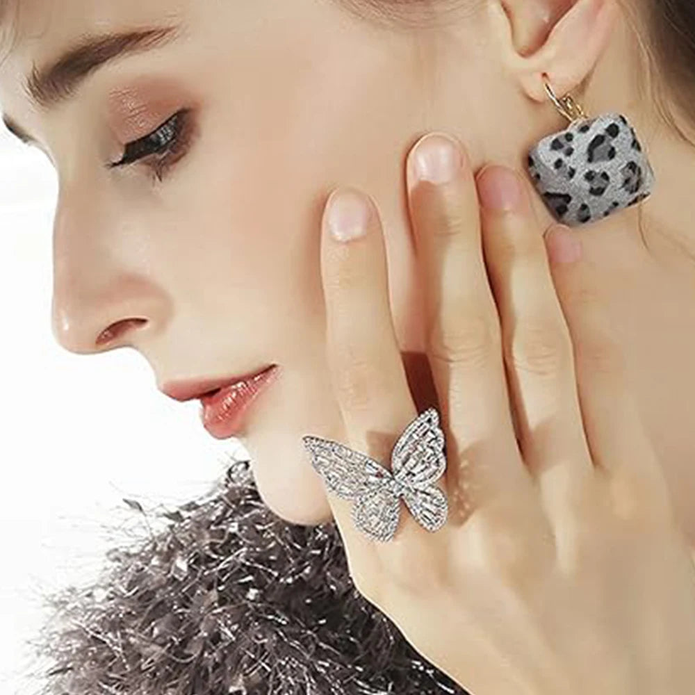 Luxury Rhinestone Butterfly Adjustable Ring