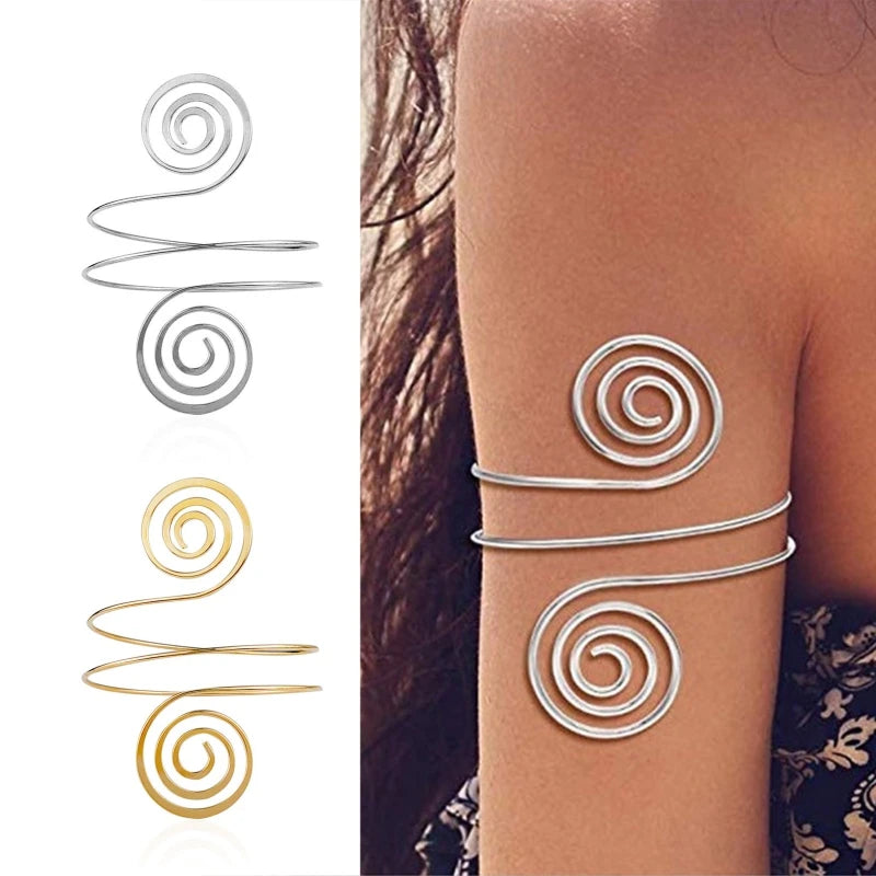 سوار معدني لذراع العلوي بتصميم حلزوني قابل للتعديل للنساء