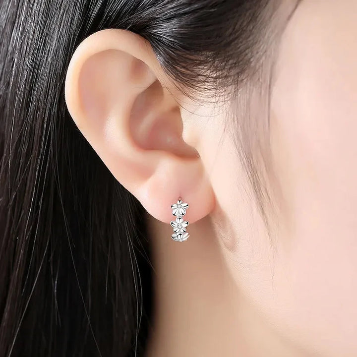 Silver Zircon Flower Earrings