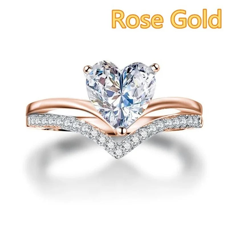 Silver Heart Zircon Wedding Ring Set