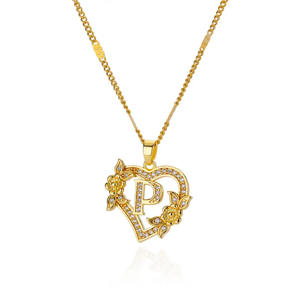 Gold Heart Initial Necklace