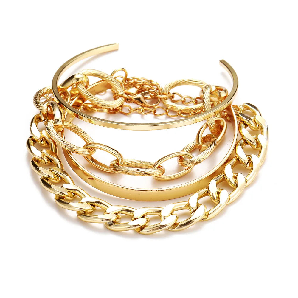 Bohemian Gold Chain Bracelet Set