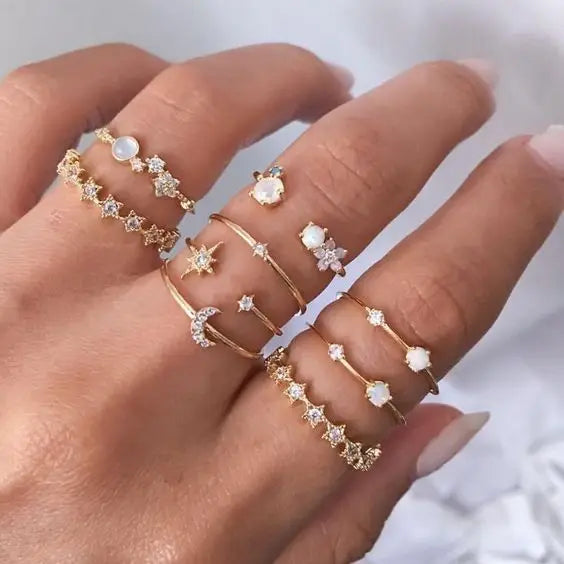 Bohemian Butterfly Pearl Rings Set