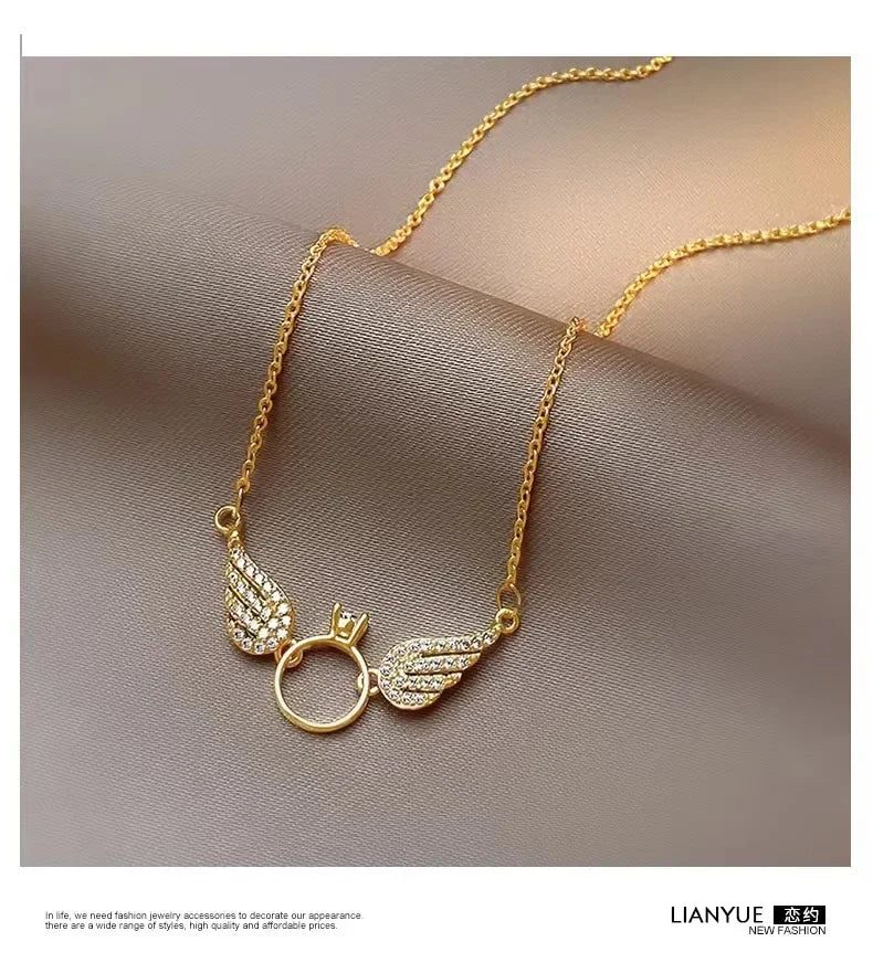 Gold Gemstone Wings Necklace