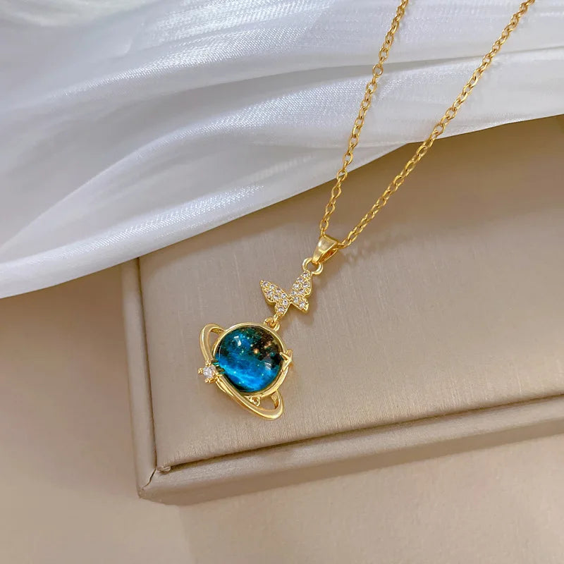 Exquisite Butterfly Planet Necklace