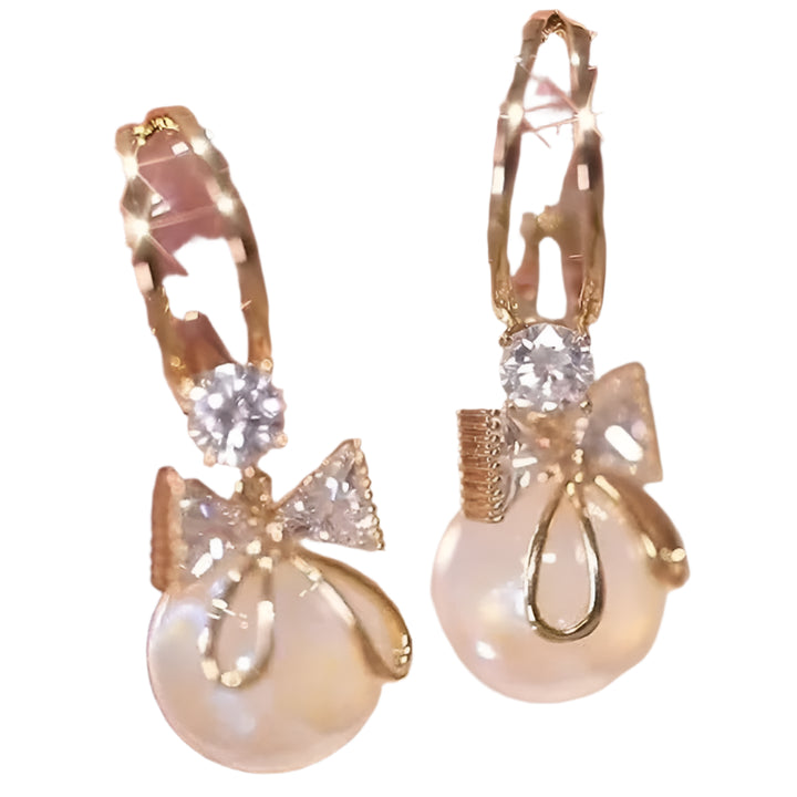 Zircon Bow Knot Pearl Earrings