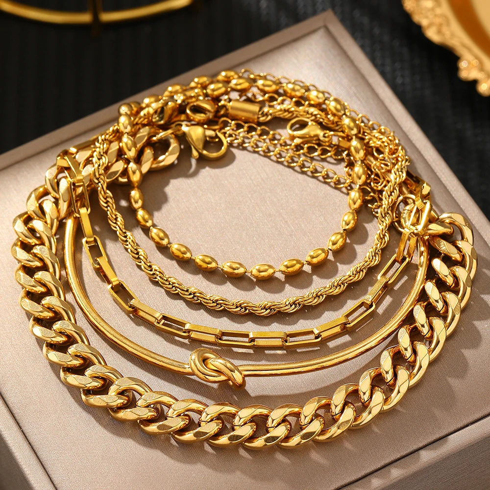 Stainless Steel Chain Bracelet Set