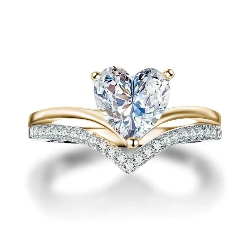 Silver Heart Zircon Wedding Ring Set