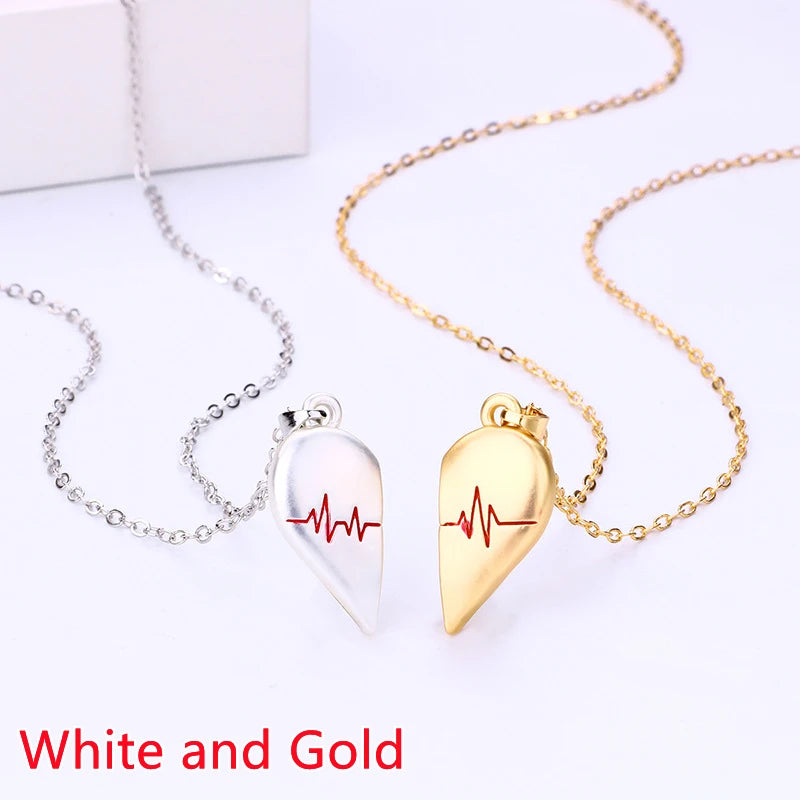 Couple Electrocardiogram Heart Necklace