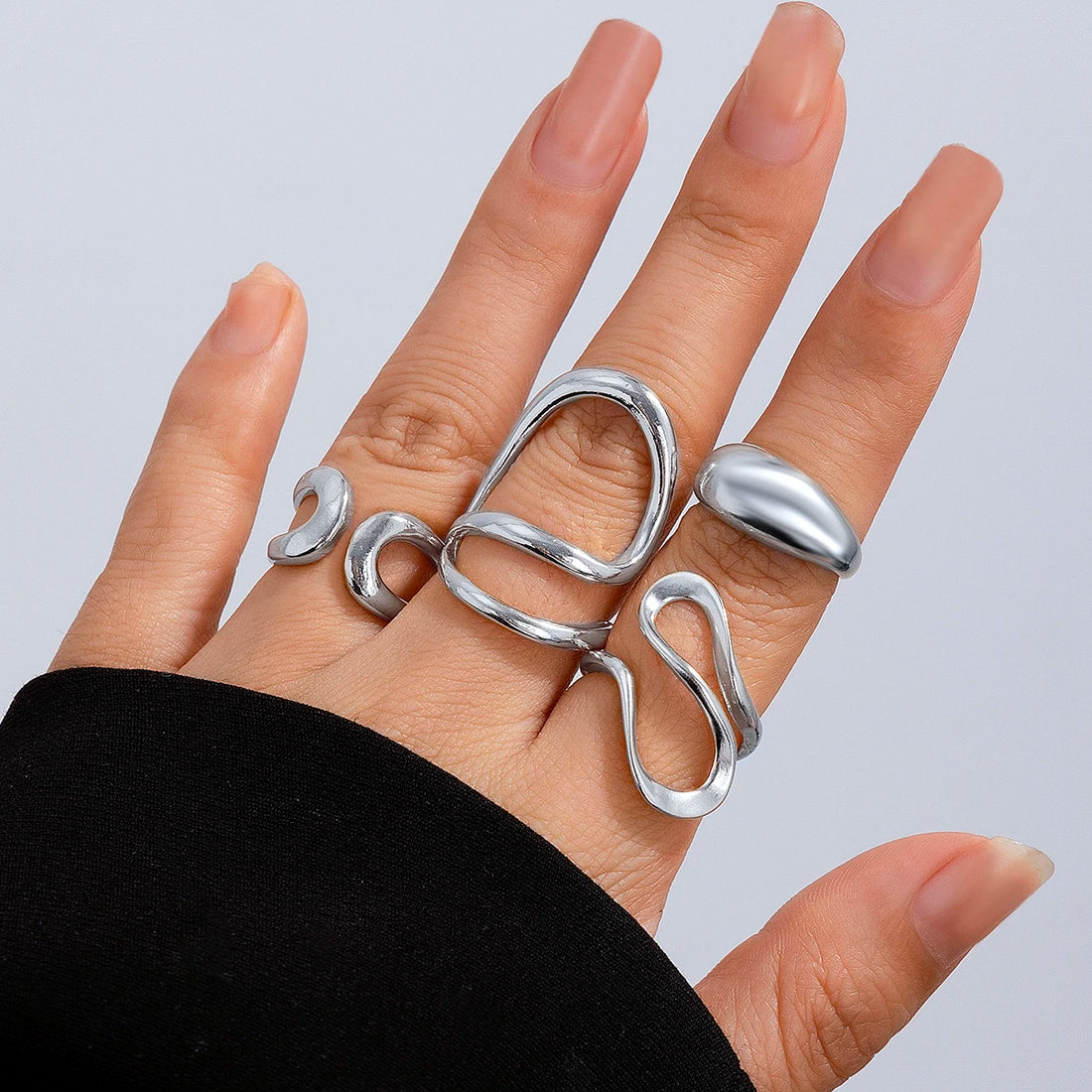 مجموعة خواتم مفتوحة من Ingemark مكونة من 4 قطع بتصميم كلاسيكي غير منتظم على شكل حرف C للنساء، خاتم إصبع هندسي إبداعي، إكسسوارات مجوهرات للزوجين