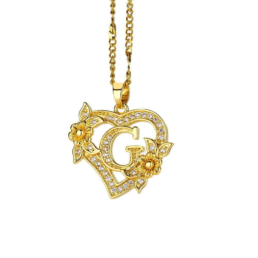 Gold Heart Initial Necklace