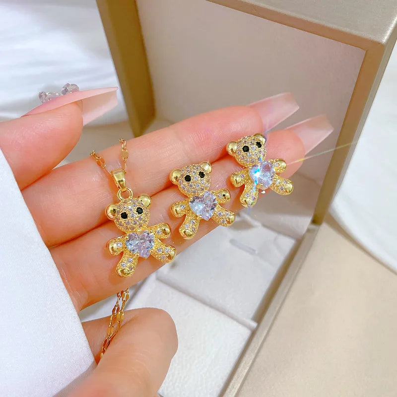 Cute Bear Rhinestone Jewelry Set