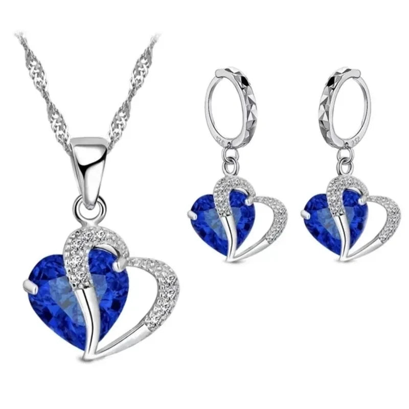 Silver Zircon Heart Jewelry Set