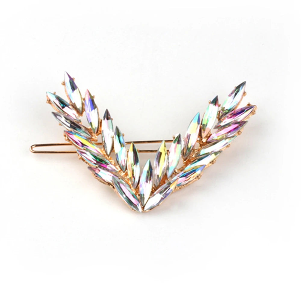 Gold Rhinestone V Hair Clips