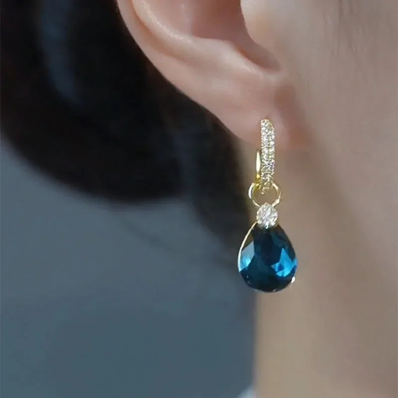 Exquisite Blue Crystal Drop Earrings