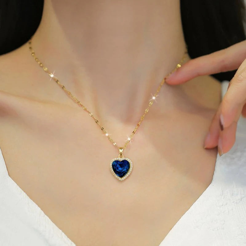 Gold Plated Blue Zirconia Heart Necklace