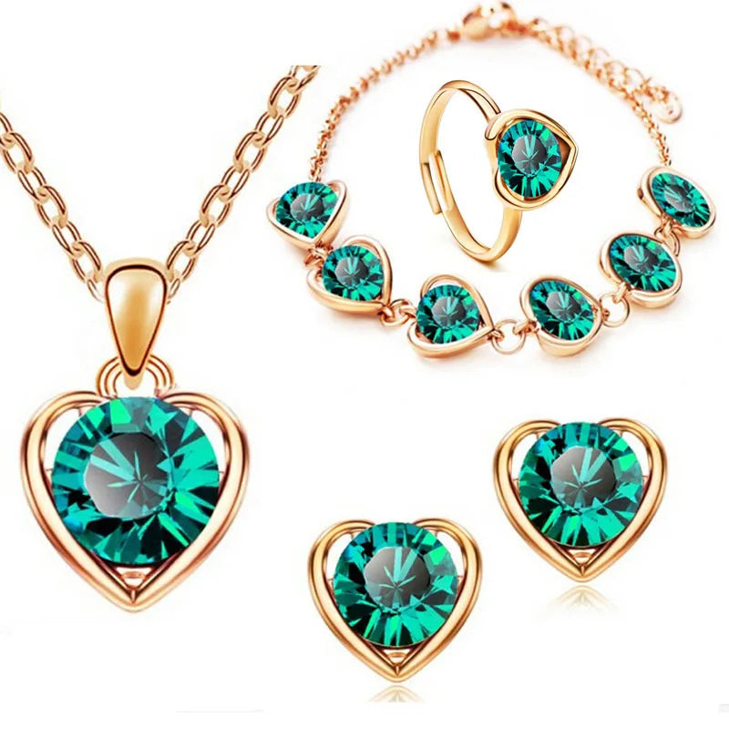 Crystal Heart Bridal Jewelry Set