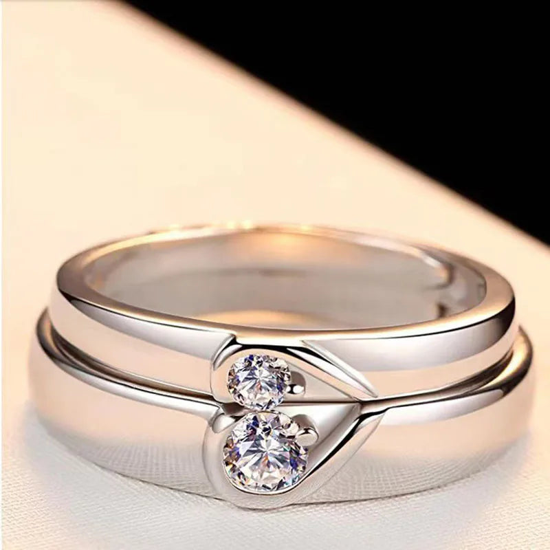 Zircon Heart Couple Wedding Rings