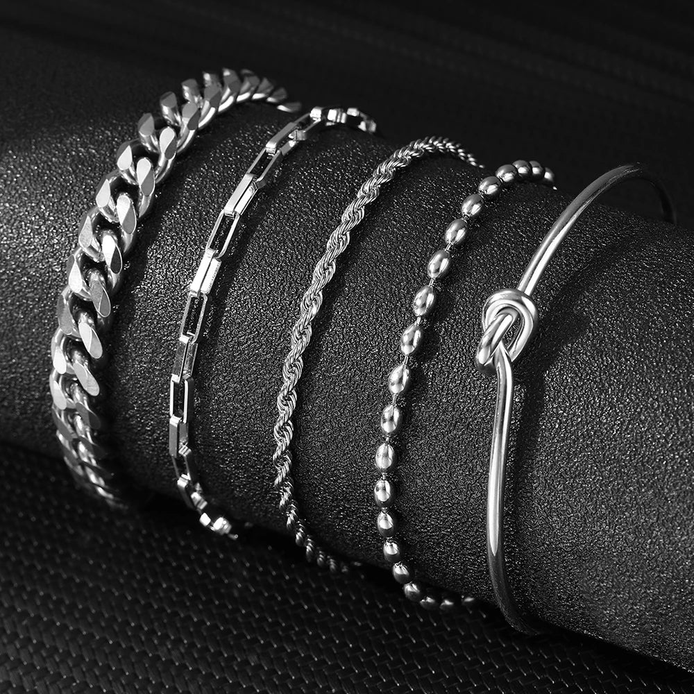 Stainless Steel Chain Bracelet Set