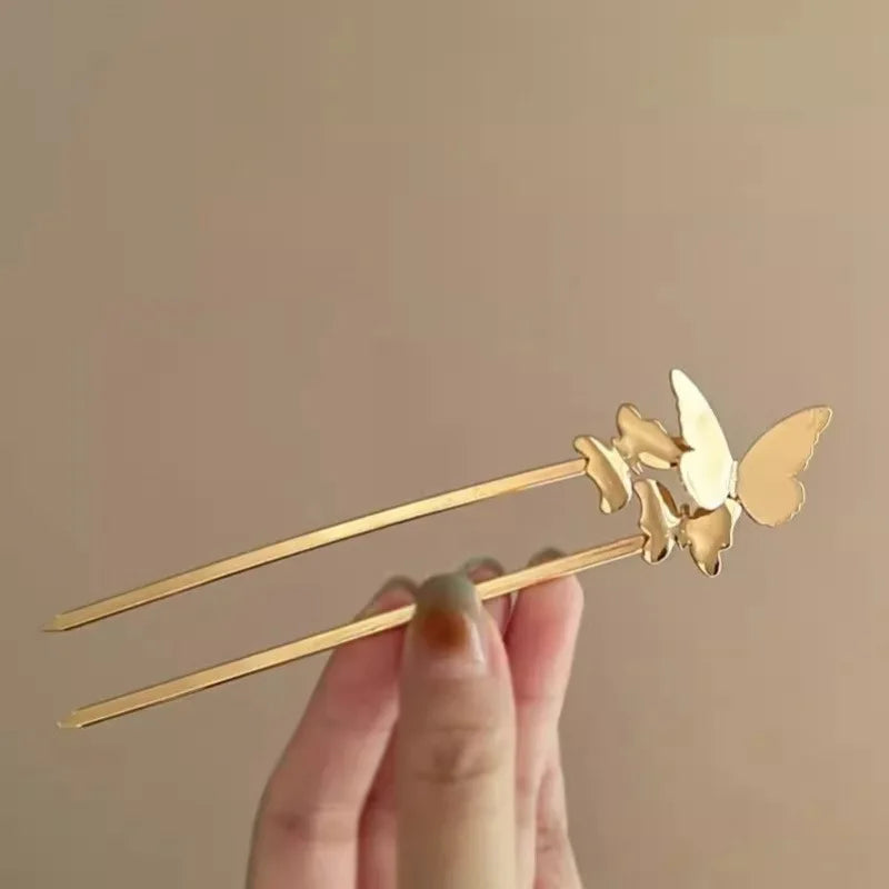 مشبك شعر معدني على شكل فراشة بتصميم صيني أنيق