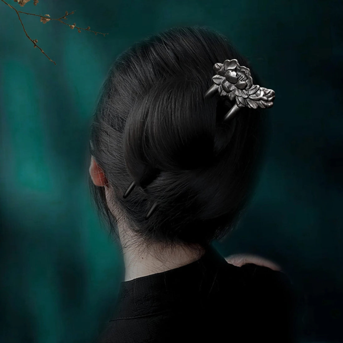 دبوس شعر خشبي بتصميم لوتس زجاجي أسلوب صيني للنساء