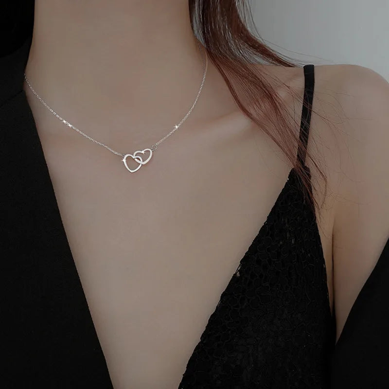 Double Heart Pendant Necklace for Women