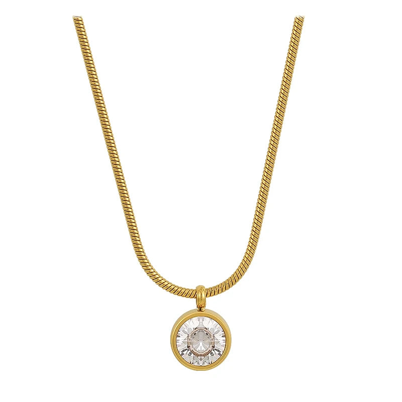 Shiny Zircon Pendant Gold Necklace