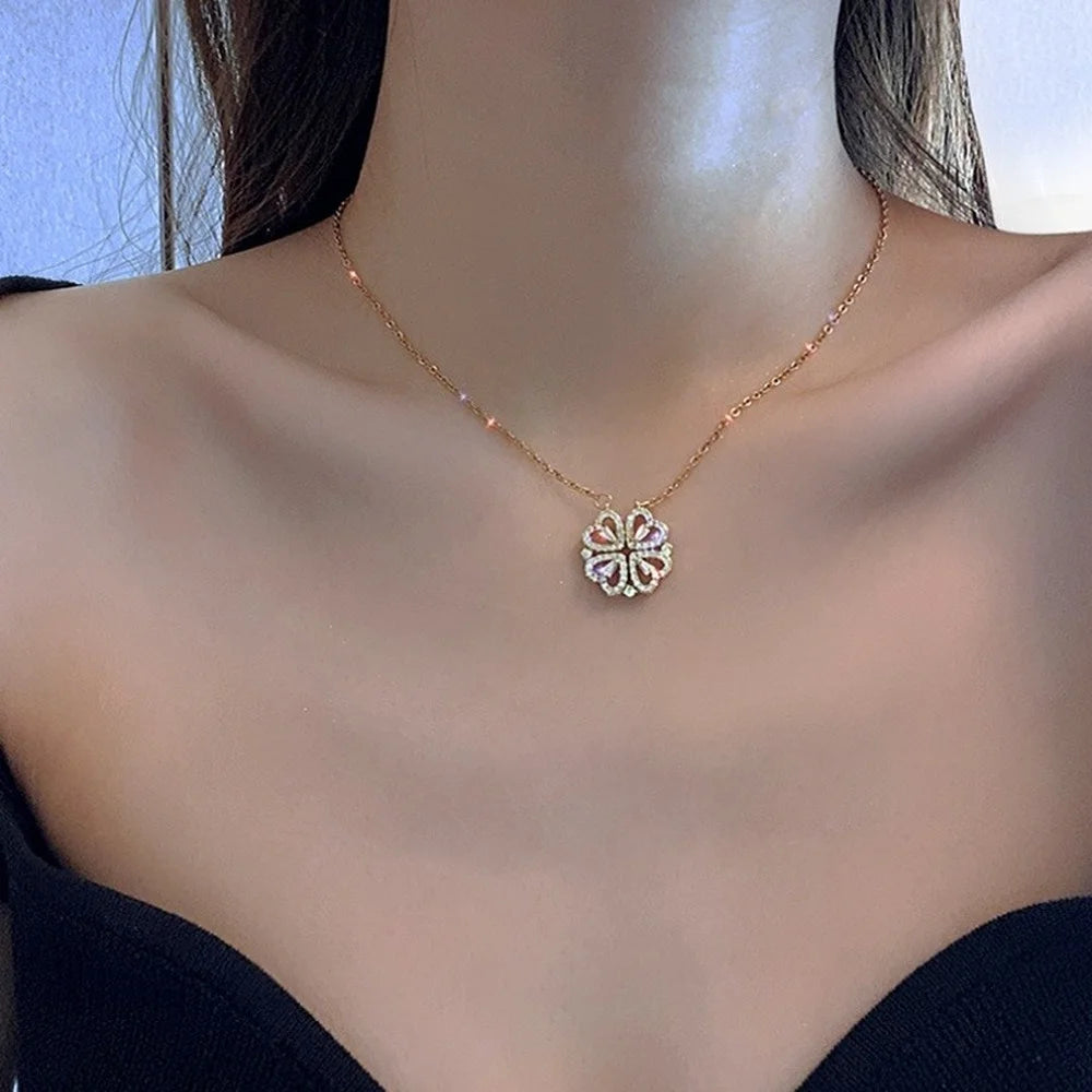 Clover Heart Magnetic Pendant Necklace for Women