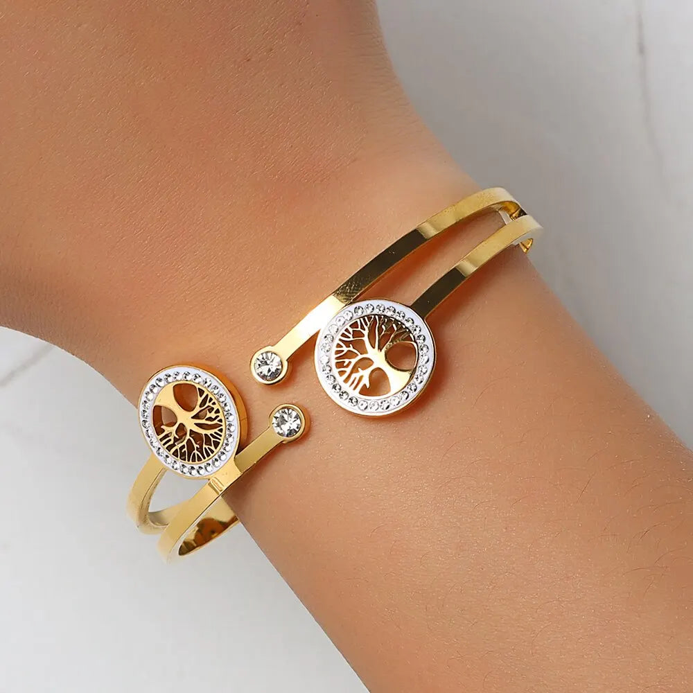 Gold Stainless Steel Tree Bracelet