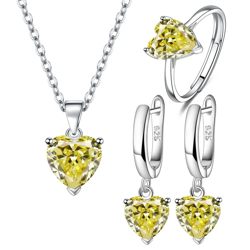 Silver Heart Zircon Jewelry Set