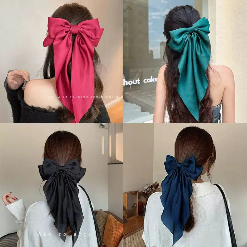 Elegant Solid Large Bow Ribbon Hair Clip