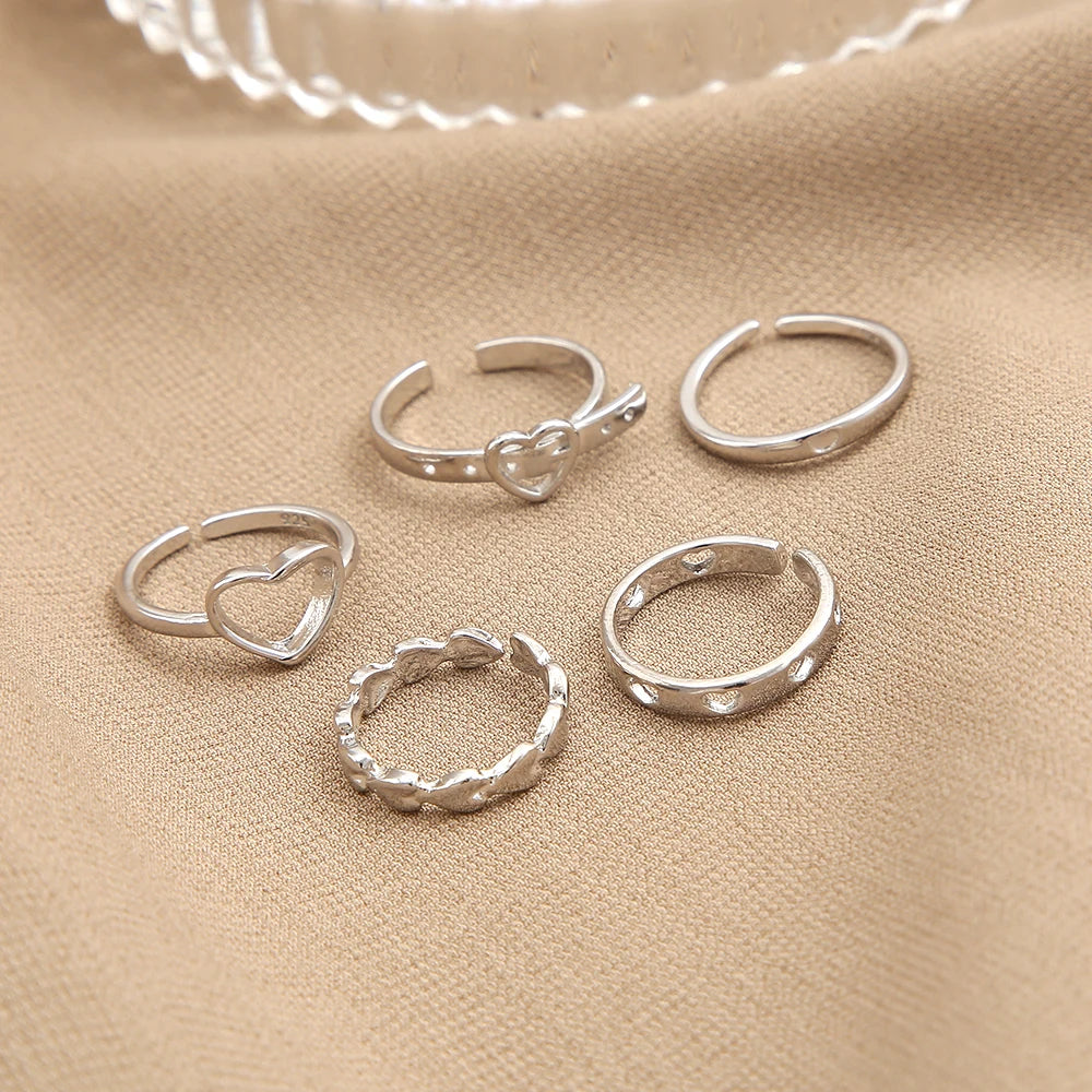 Retro Simple Love Hollowed-Out Rings Set