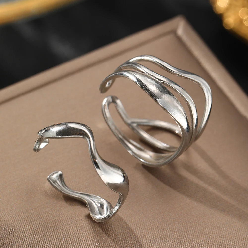 Stainless Steel Asymmetric Cutout Couple Rings