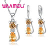 Silver Crystal Cat Jewelry Set