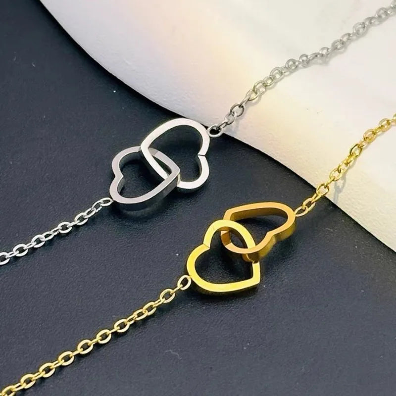 Double Heart Pendant Necklace for Women