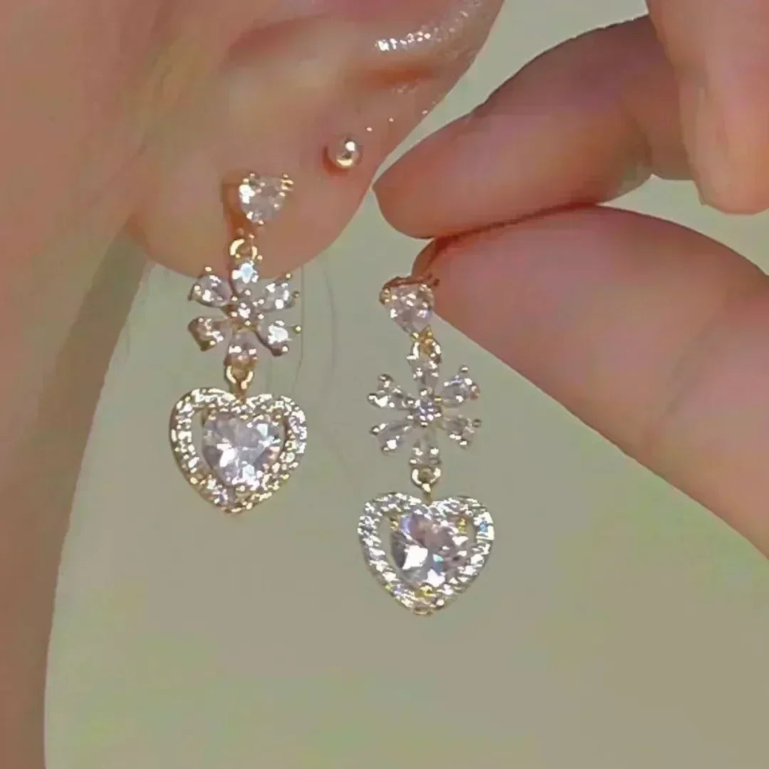 Sparkling Rhombus Zircon Tassel Earrings