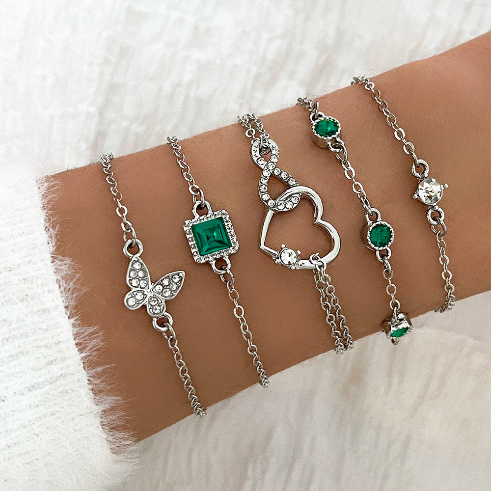 Snake Gemstone Rhinestone Bracelet Set