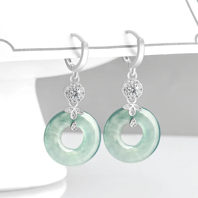 Natural Jadeite Blue Peace Earrings