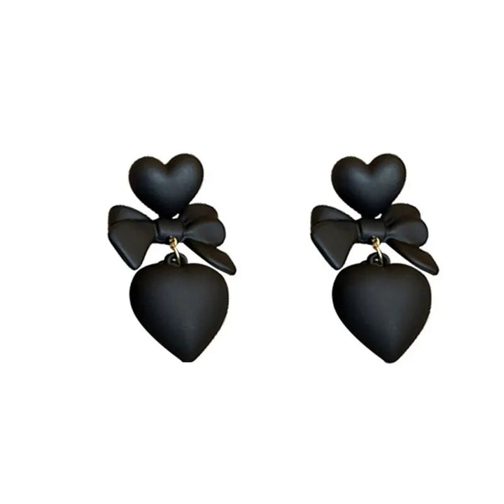 Black Heart Bow Drop Earrings